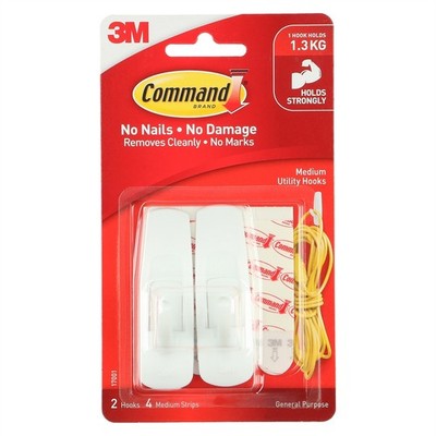 Command Medium White Adhesive Hooks 2 pcs Hardware