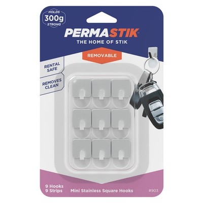 Permastik Small Steel Square Hooks - 9 pieces Hardware