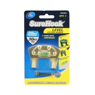 Zenith 20 / 30kg Brass Plated SureHook Level Picture Hanger Hardware