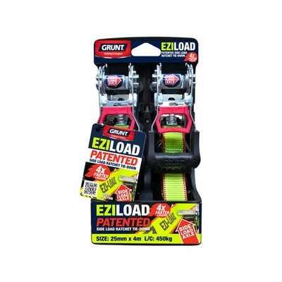 Grunt Ezi-Load 25mm x 4m Ratchet Tie-Down - 2 pieces Hardware