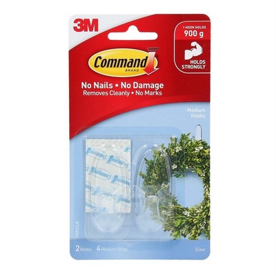 Command™ Medium Clear Adhesive Wall Hooks - 2 pieces Hardware