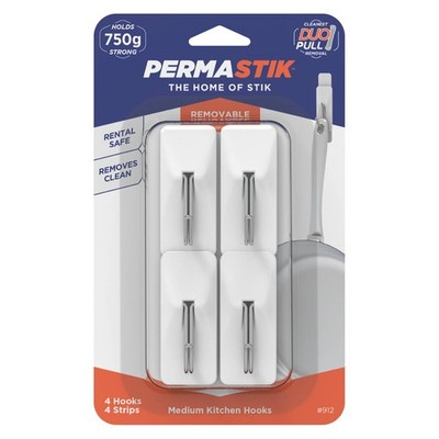 Permastik Medium White Kitchen Hooks - 4 pieces Home Fixture