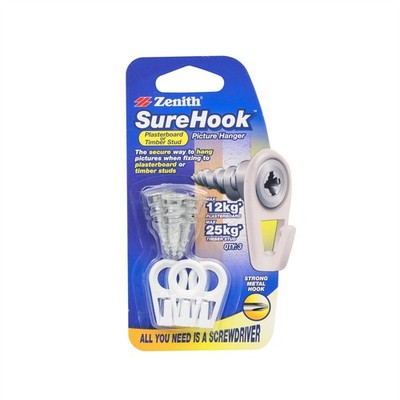 Zenith 12 / 25kg Zinc Plated SureHook Picture Hanger - 3 pieces Hardware