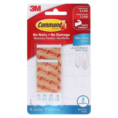Command™ Medium / Large White Adhesive Wet Area Refill Strips - 6 pieces