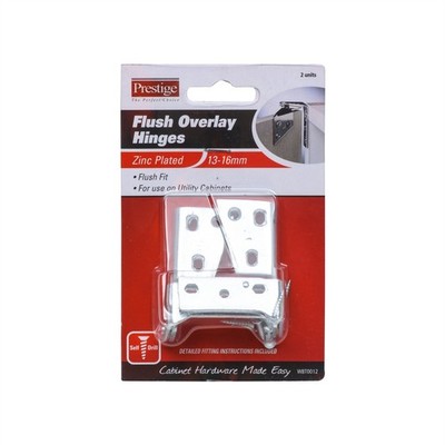 Prestige 13 - 16mm Zinc Plated Flush Pattern Overlay Hinges - 2 pieces