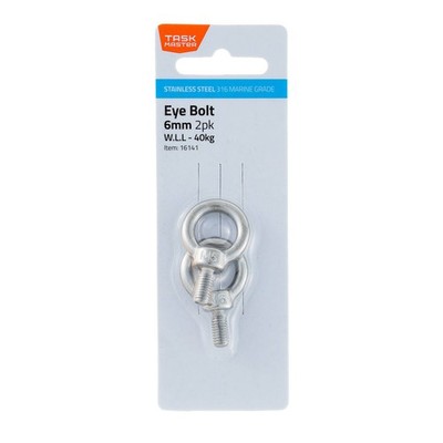 Taskmaster 6mm 316 Stainless Steel Eye Bolt - 2 pieces Hardware