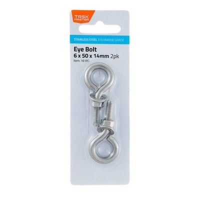 Taskmaster 6 x 50 x 14mm 316 Stainless Steel Eye Bolt 2 pcs Hardware
