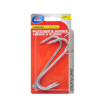 Zenith 112 x 4.2mm Zinc Plated Small Butcher's Hook - 2 pieces Hardware