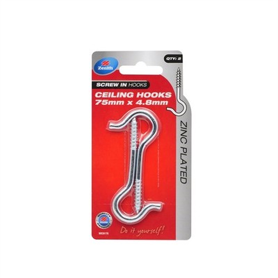 Zenith 75 x 4.8mm Zinc Plated Ceiling Hook - 2 pieces Hardware