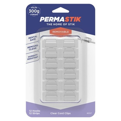 Permastik Clear Cord Clips - 12 pieces Hardware