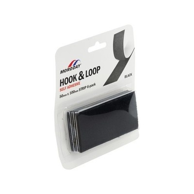 Moroday 50 x 100mm Black Hook And Loop Self Adhesive Strip - 6 pieces Hardware