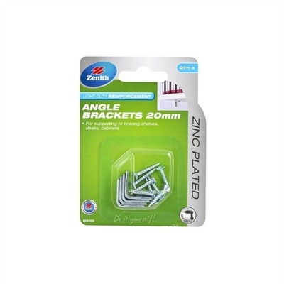 Zenith 20mm Zinc Plated Angle Brackets 4 pcs Hardware