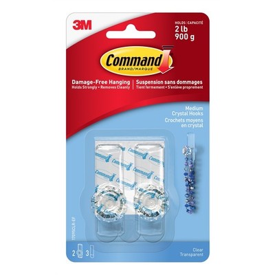 Command™ Medium Clear Adhesive Crystal Hooks - 2 pieces Hardware