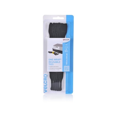 VELCRO Brand 25 x 200mm Black Reusable Ties - 5 pieces Hardware