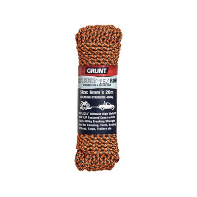 GRUNT 6mm x 20m Orange Reflecta Tex Rope Hardware