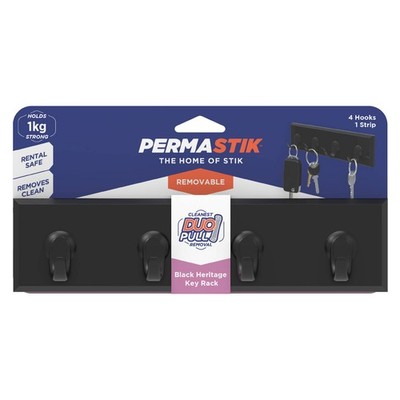 Permastik Black Key Rack With 4 Hooks Hardware