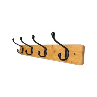 Adoored 4 Black Hook Bamboo Board Deco Hook Rack Door Hardware