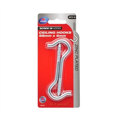 Zenith 98 x 6mm Zinc Plated Ceiling Hook - 2 pieces Hardware