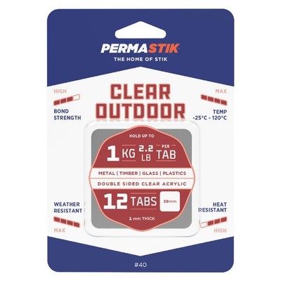 Permastik 30mm x 30mm Clear Outdoor Mounting Tabs - 12 pieces Door Hardware