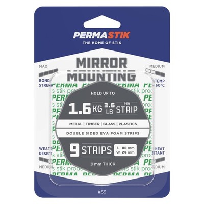 Permastik 80mm x 24mm Mirror Mounting Strips Hardware