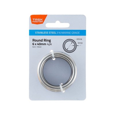 Taskmaster 6 x 40mm 316 Stainless Steel Round Rings - 4 pieces Hardware