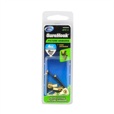 Zenith 4 / 8kg Brass Plated SureHook Picture Hanger 2 pcs Hardware