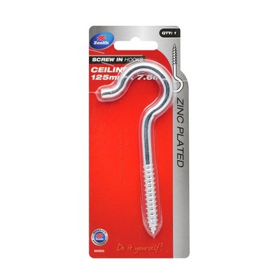 Zenith 125 x 7.6mm Zinc Plated Ceiling Hook Hardware