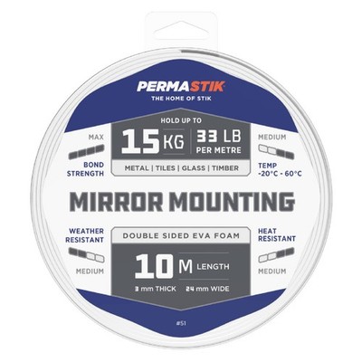 Permastik 10m x 24mm Mirror Mounting Tape Plumbing