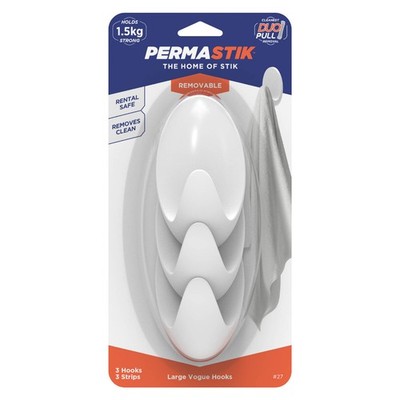 Permastik Large White Vogue Hooks - 3 pieces Hardware
