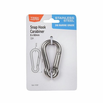 Taskmaster 6 x 60mm 316 Stainless Steel Snap Hook 2 pcs Hardware