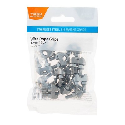 Taskmaster 4mm 316 Stainless Steel Wire Rope Grips - 12 pieces Hardware