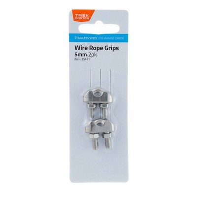 Taskmaster 5mm 316 Stainless Steel Wire Rope Grips - 2 pieces Hardware