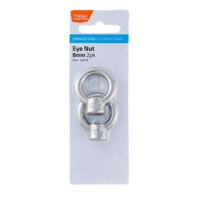 Taskmaster 8mm 316 Stainless Steel Eye Nut - 2 pieces Hardware