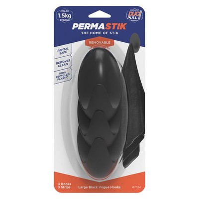 Permastik Large Black Vogue Hooks - 3 pieces Hardware