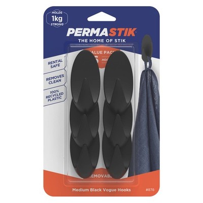 Permastik Medium Black Vogue Hooks - 6 pieces Hardware