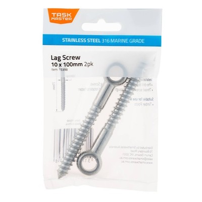Taskmaster 10mm 316 Stainless Steel Lag Screw - 2 pieces Hardware