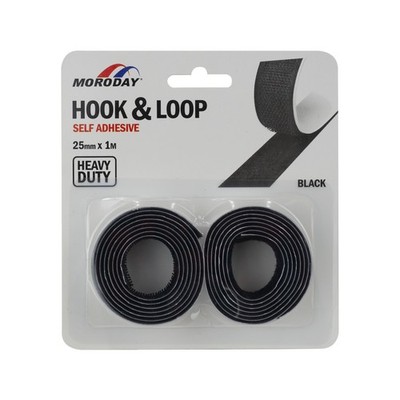 Moroday 25mm x 1m Black Heavy Duty Hook And Loop Self Adhesive Hardware