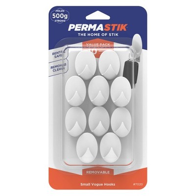 Permastik Small White Vogue Hook - 10 pieces Hardware