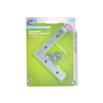 Zenith 100mm Zinc Plated Corner Brace Bracket - 4 pieces Hardware