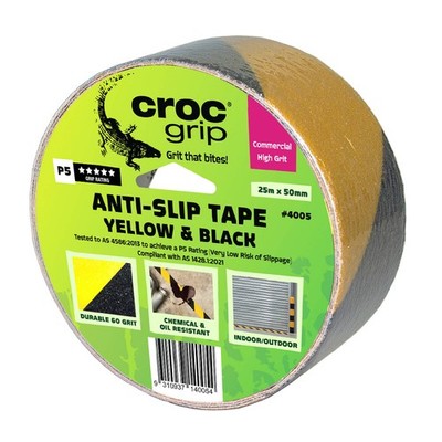 Croc Grip 25m x 50mm Yellow And Black Anti-Slip Tape Plumbing