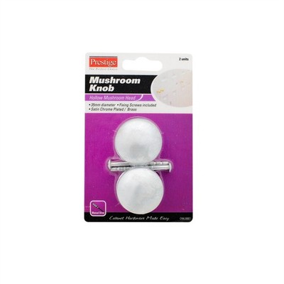 Prestige 35mm Satin Chrome Plated Hollow Mushroom Cupboard Knob Card of 2(3)3 co
