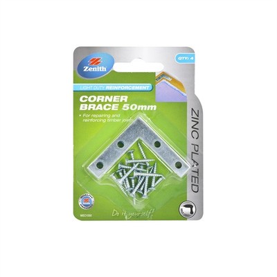 Zenith 50mm Zinc Plated Corner Brace Bracket 2 pcs Hardware