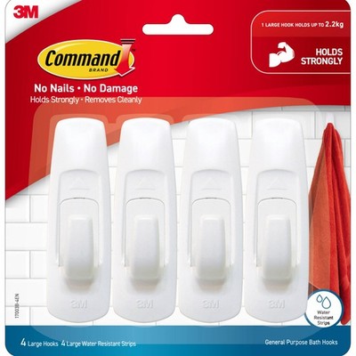 Command Large White Bathroom Utility Adhesive Hooks - 4 pieces Home Fixture