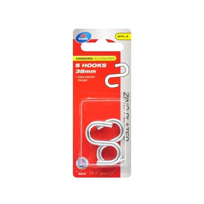 Zenith 38 x 4.3mm Zinc Plated S Hook 5 pcs Hardware