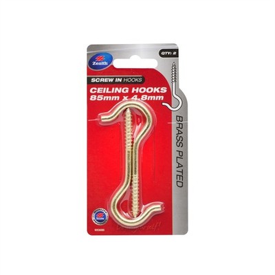 Zenith 85 x 4.8mm Brass Plated Ceiling Hook - 2 pieces Hardware