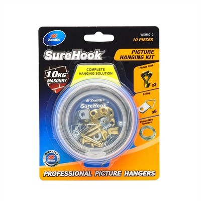 Zenith 10kg Brass Plated SureHook 10 Piece Masonry Picture Hanging Kit Hardware