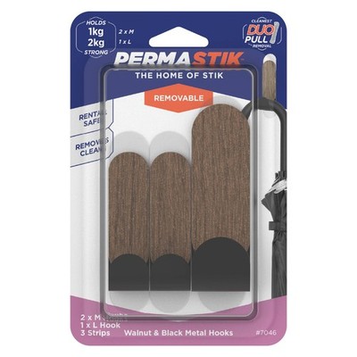 Permastik Walnut & Black Metal Hooks 2 pcs Hardware