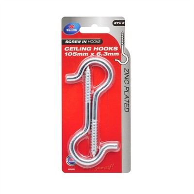 Zenith 105 x 6.3mm Zinc Plated Ceiling Hook - 2 pieces Hardware