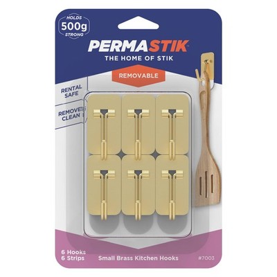 Permastik Small Brass Kitchen Hooks - 6 pieces Home Fixture