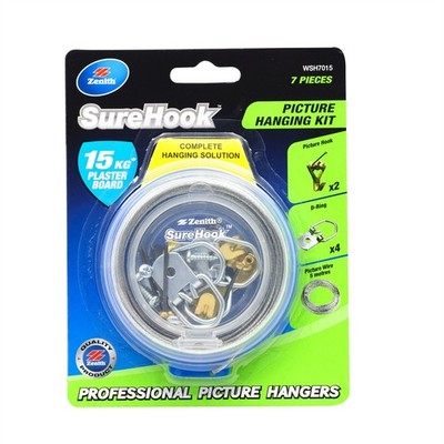 Zenith 15kg Brass Plated SureHook 7 Piece Picture Hanging Kit Hardware